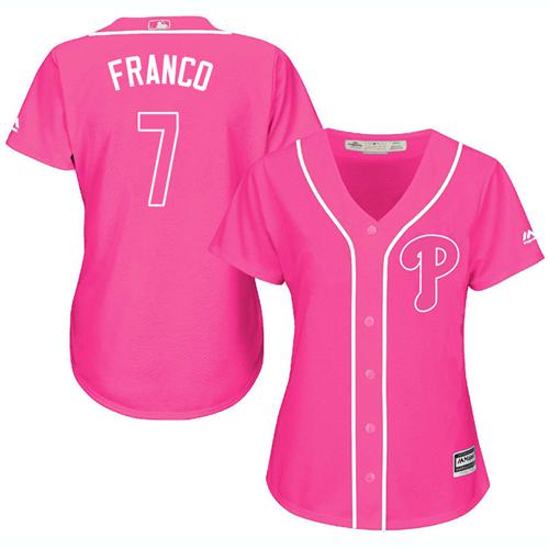 Phillies #7 Maikel Franco Pink Fashion Women's Stitched MLB Jersey - Click Image to Close